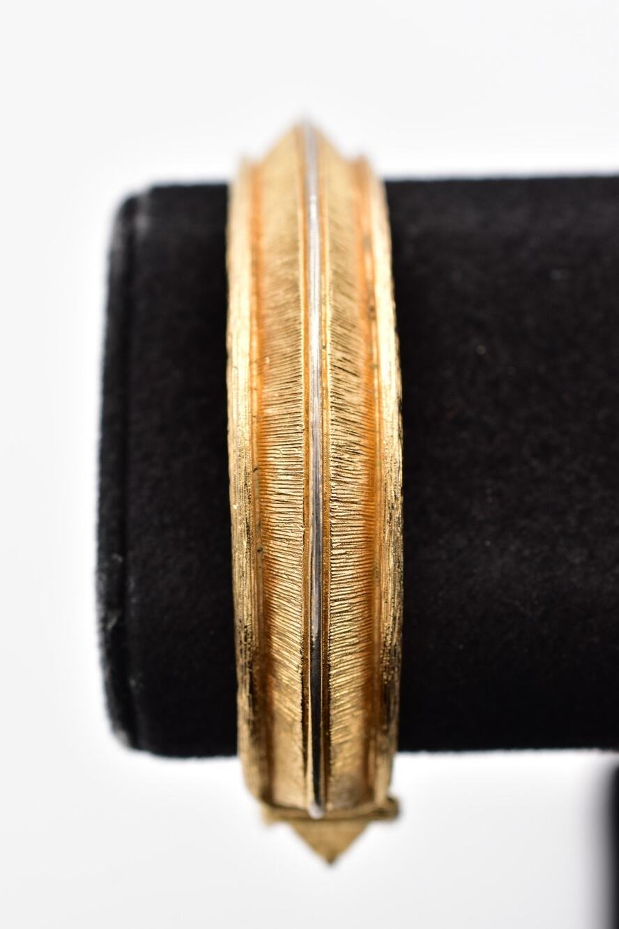 Monet Vintage Small Bangle Bracelet Brushed Gold Textured Hinged Signed 70s BinO